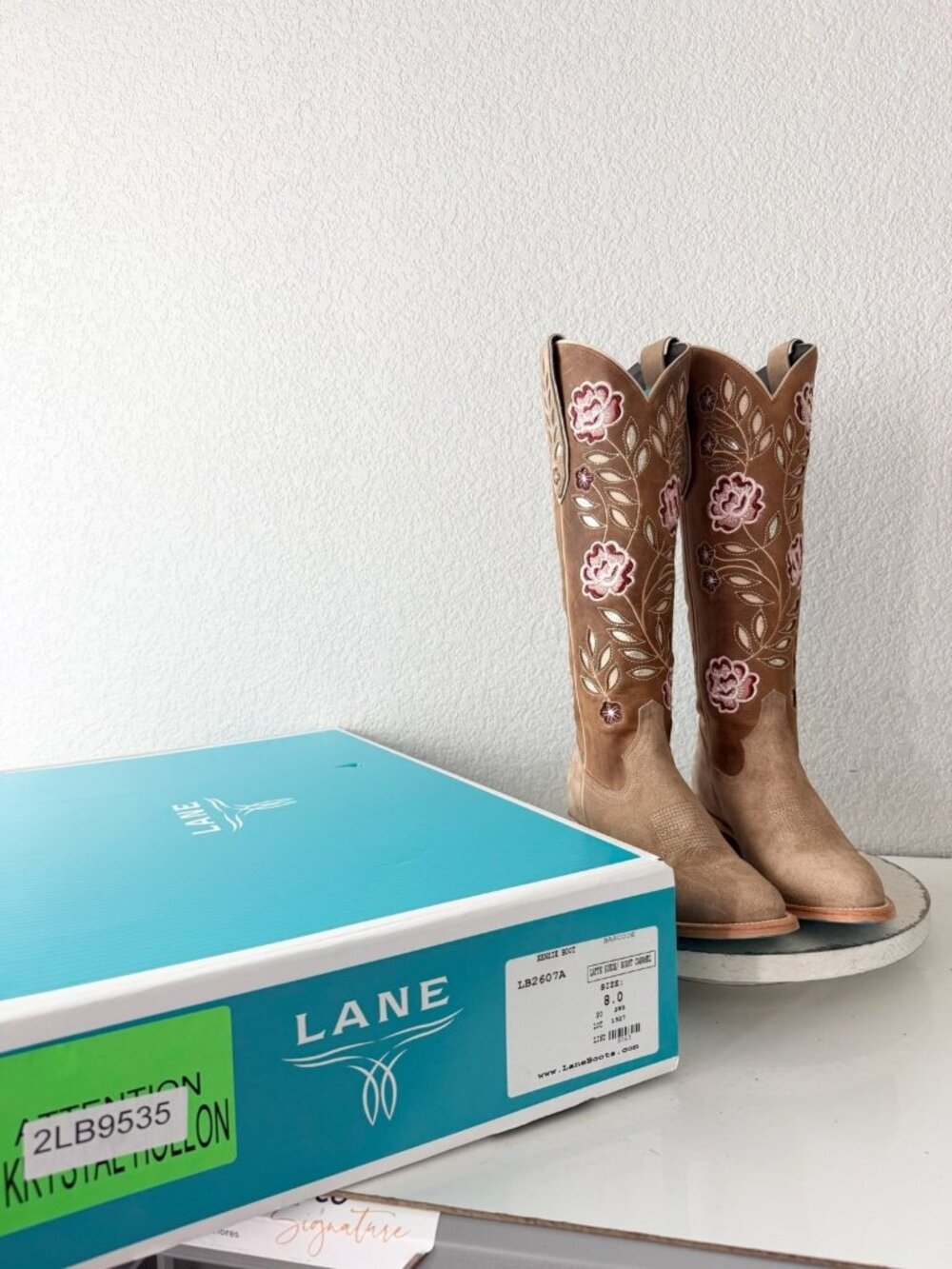 Lane KENZIE Cowboy Boots Womens 8 Latte Suede Floral Embroidery Western Tall - Picture 10 of 11